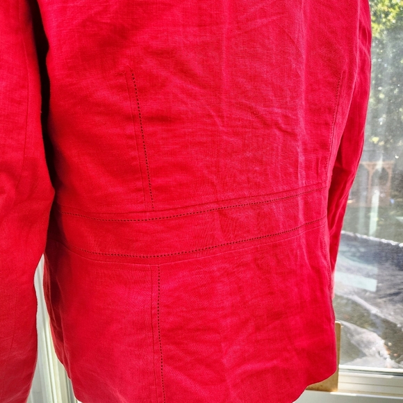 Style & Co. Women Red Linen Perforated Single Button Structured Blazer - Picture 6 of 15